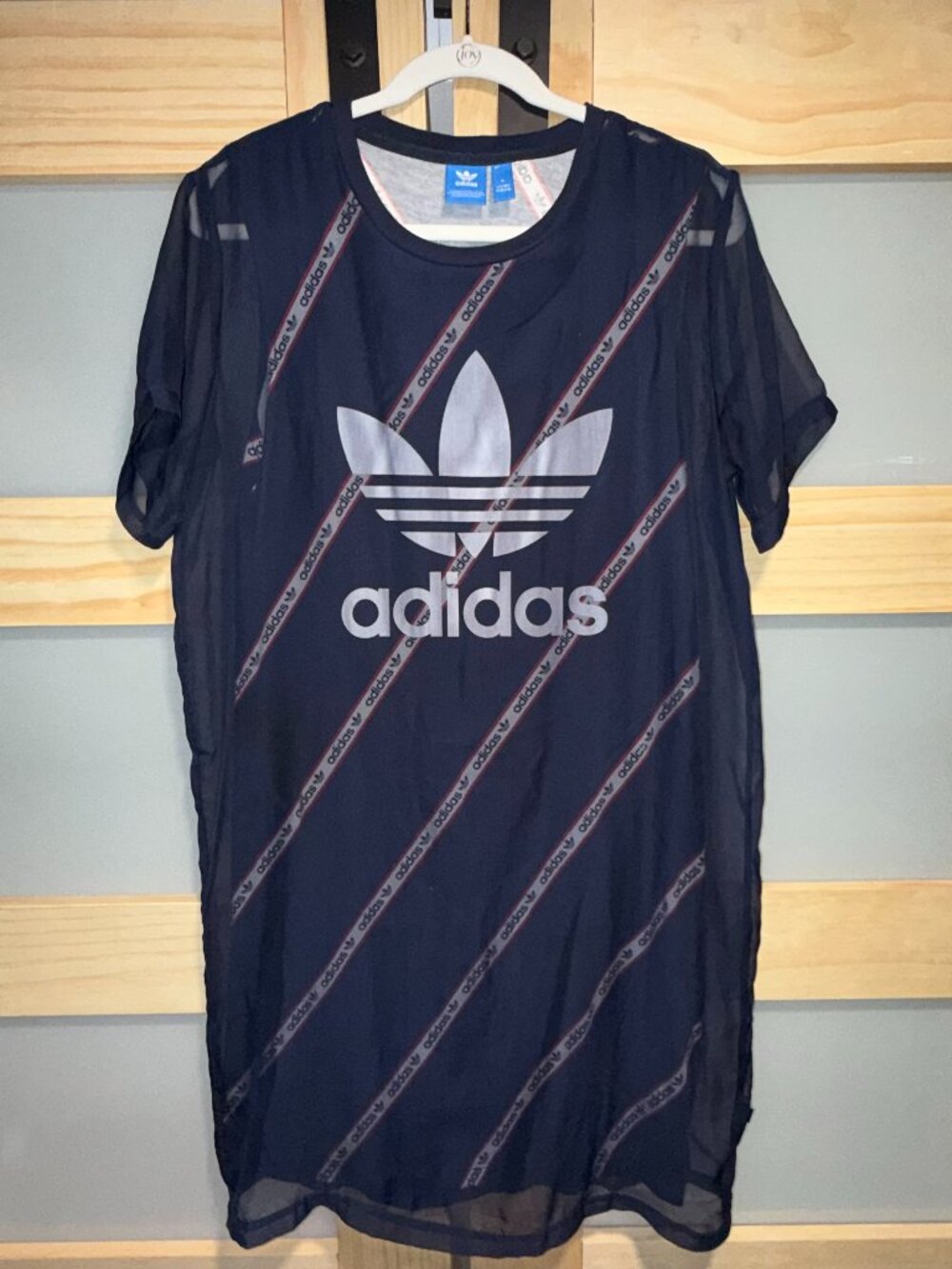 Adidas Originals Women's Navy Midi Tee Dress Sheer Mesh Overlay Size M